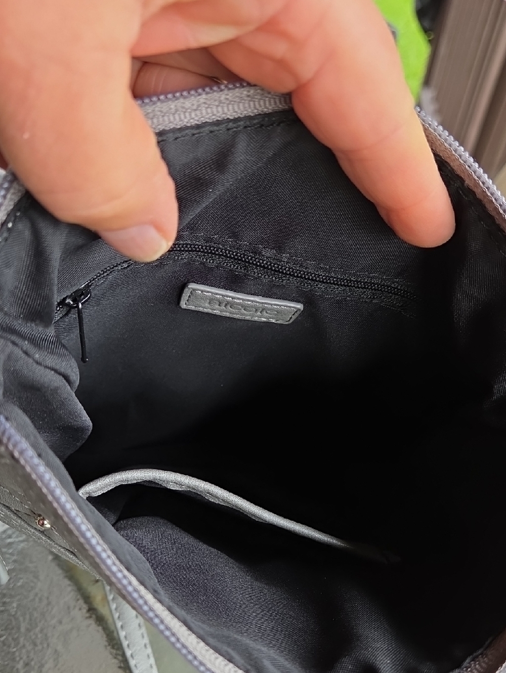 Nicole Miller Quilted Gray Crossbody Bag with Stud Detail ☆ Silver Metal Accents - Picture 5 of 16